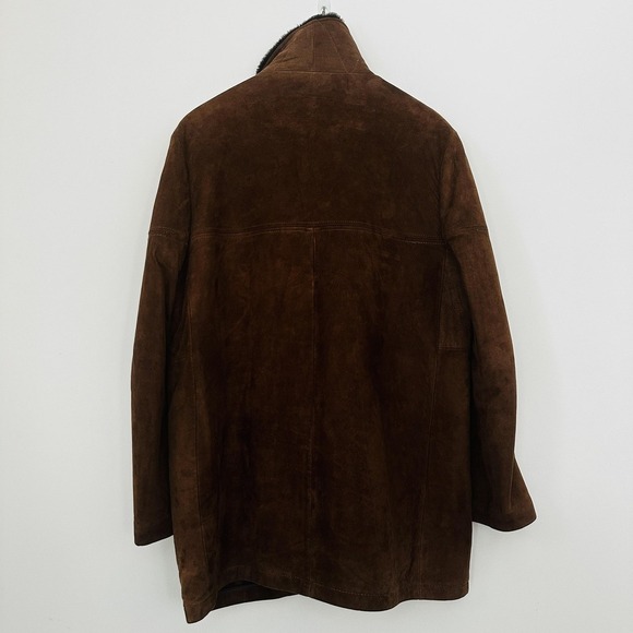 Vintage 70s Jacket Mens 38 Suede Leather Sherpa Lined Shawl Marlboro Coat - Picture 3 of 16